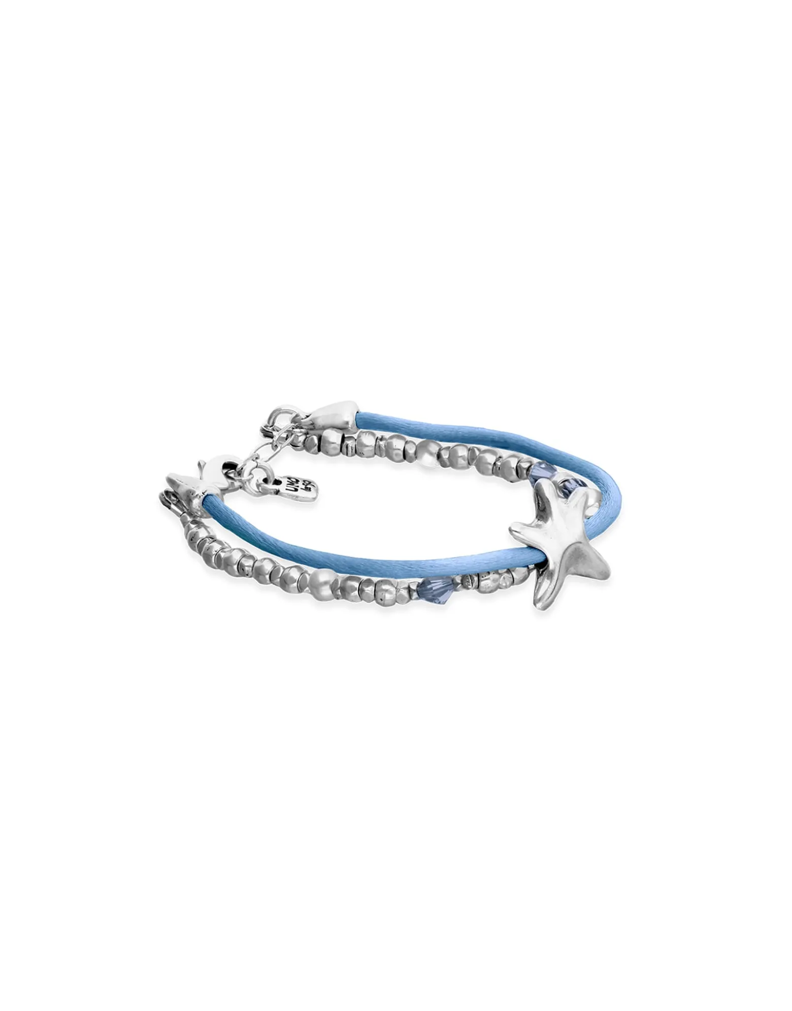 Blue silk thread and metal bracelet with starfish