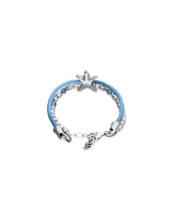 Blue silk thread and metal bracelet with starfish