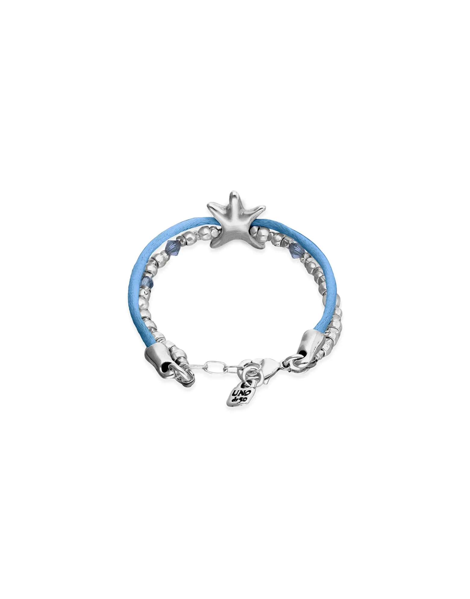 Blue silk thread and metal bracelet with starfish