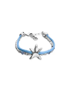 Blue silk thread and metal bracelet with starfish