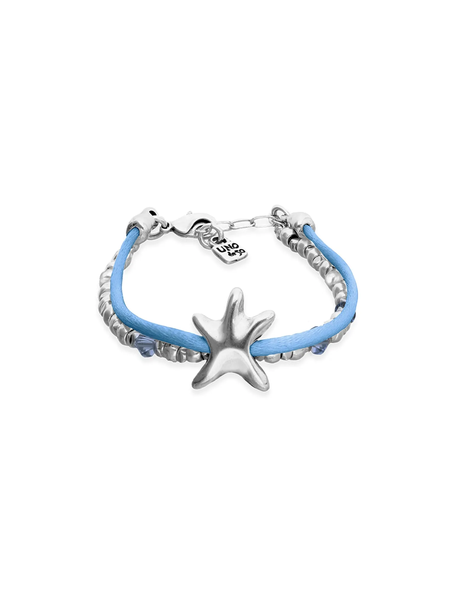 Blue silk thread and metal bracelet with starfish