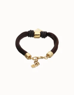 Bracelet in silk thread and brown leather with heart