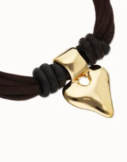 Bracelet in silk thread and brown leather with heart