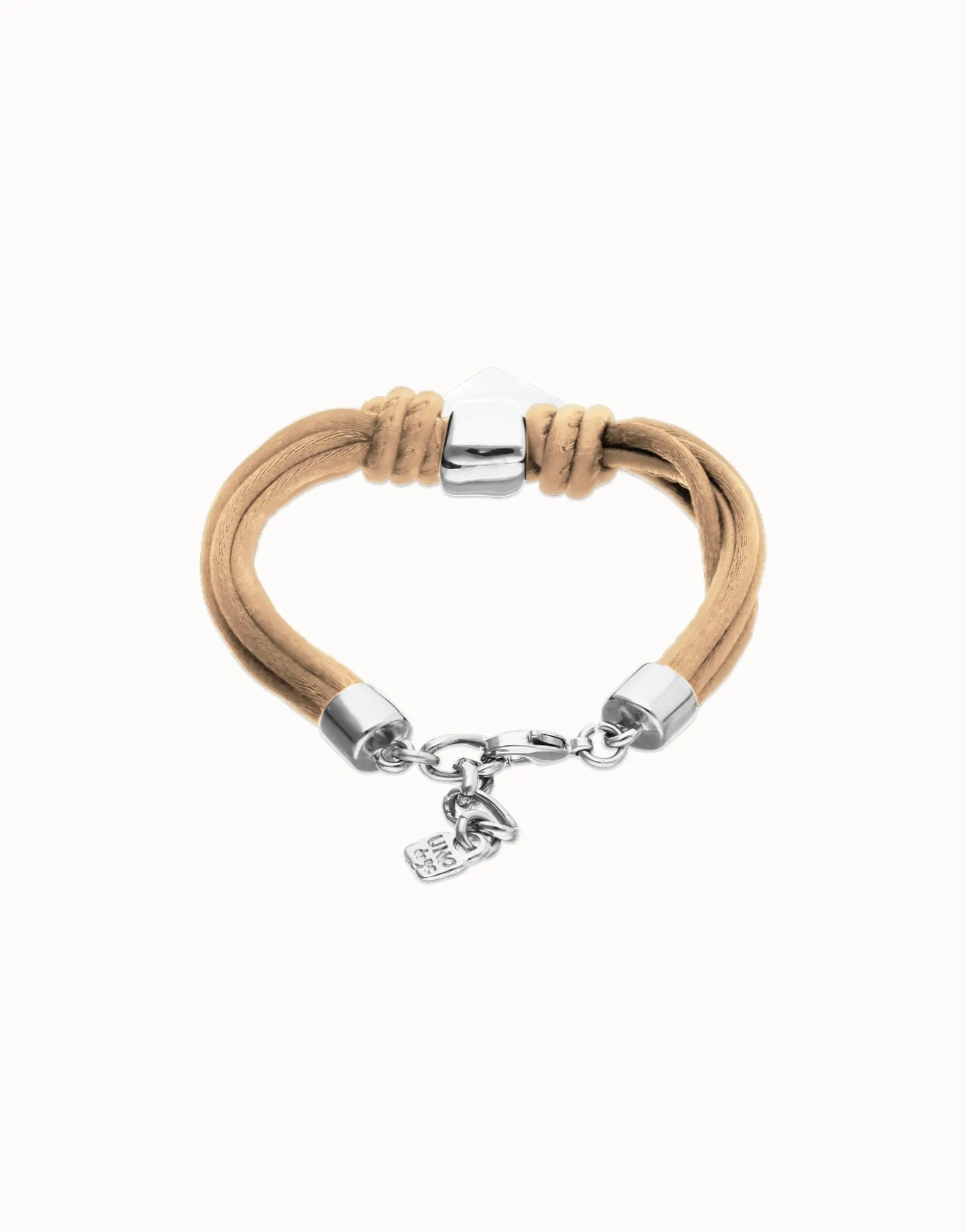 Bracelet in silk thread and camel leather with heart