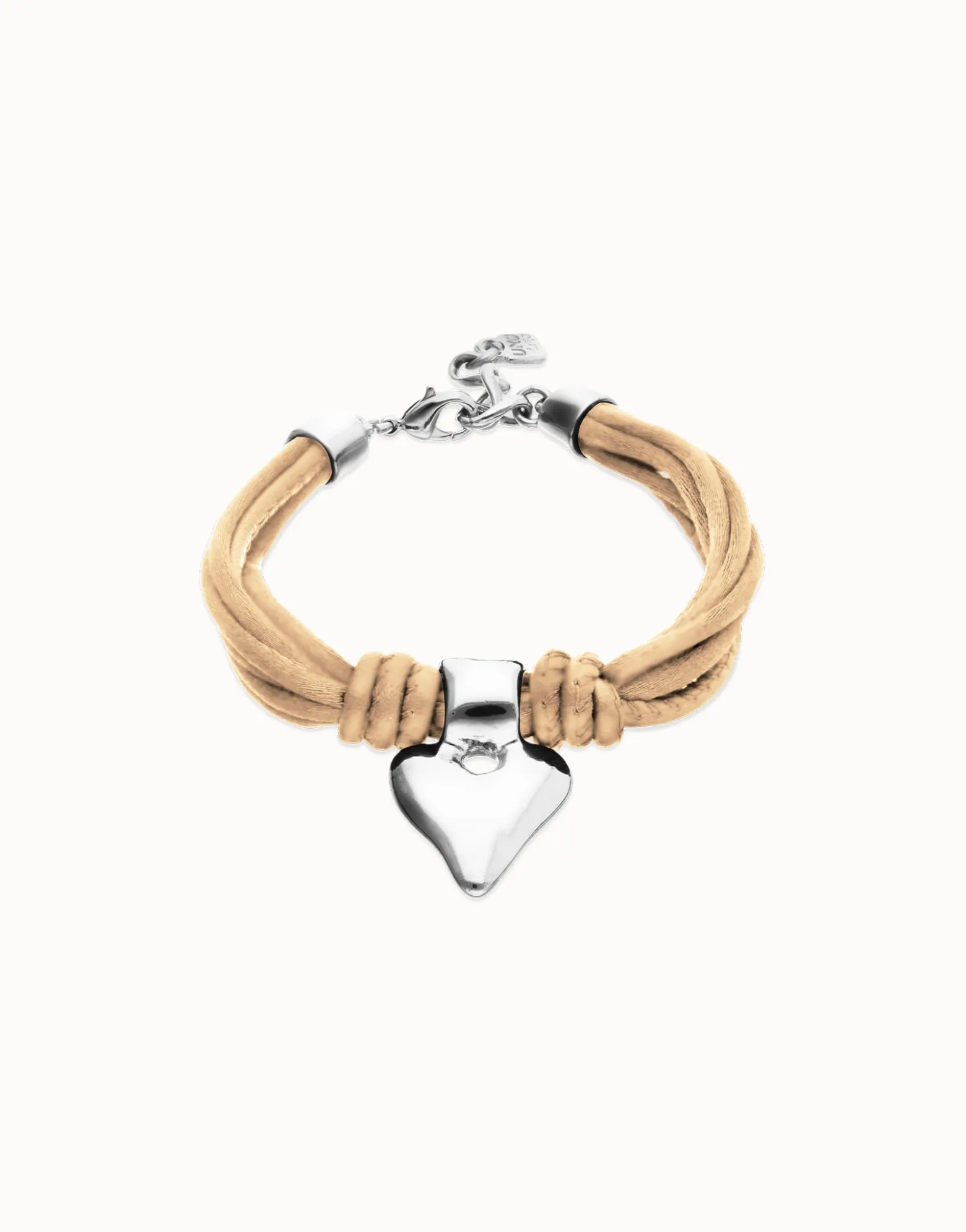 Bracelet in silk thread and camel leather with heart
