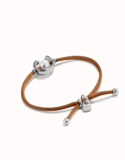 Brown cord bracelet with a pearl