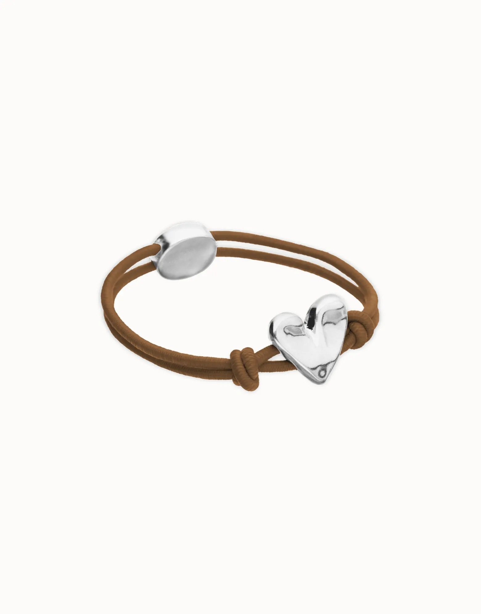 Brown elastic thread bracelet with heart