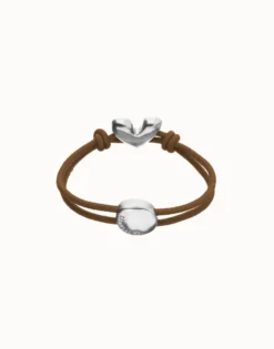 Brown elastic thread bracelet with heart