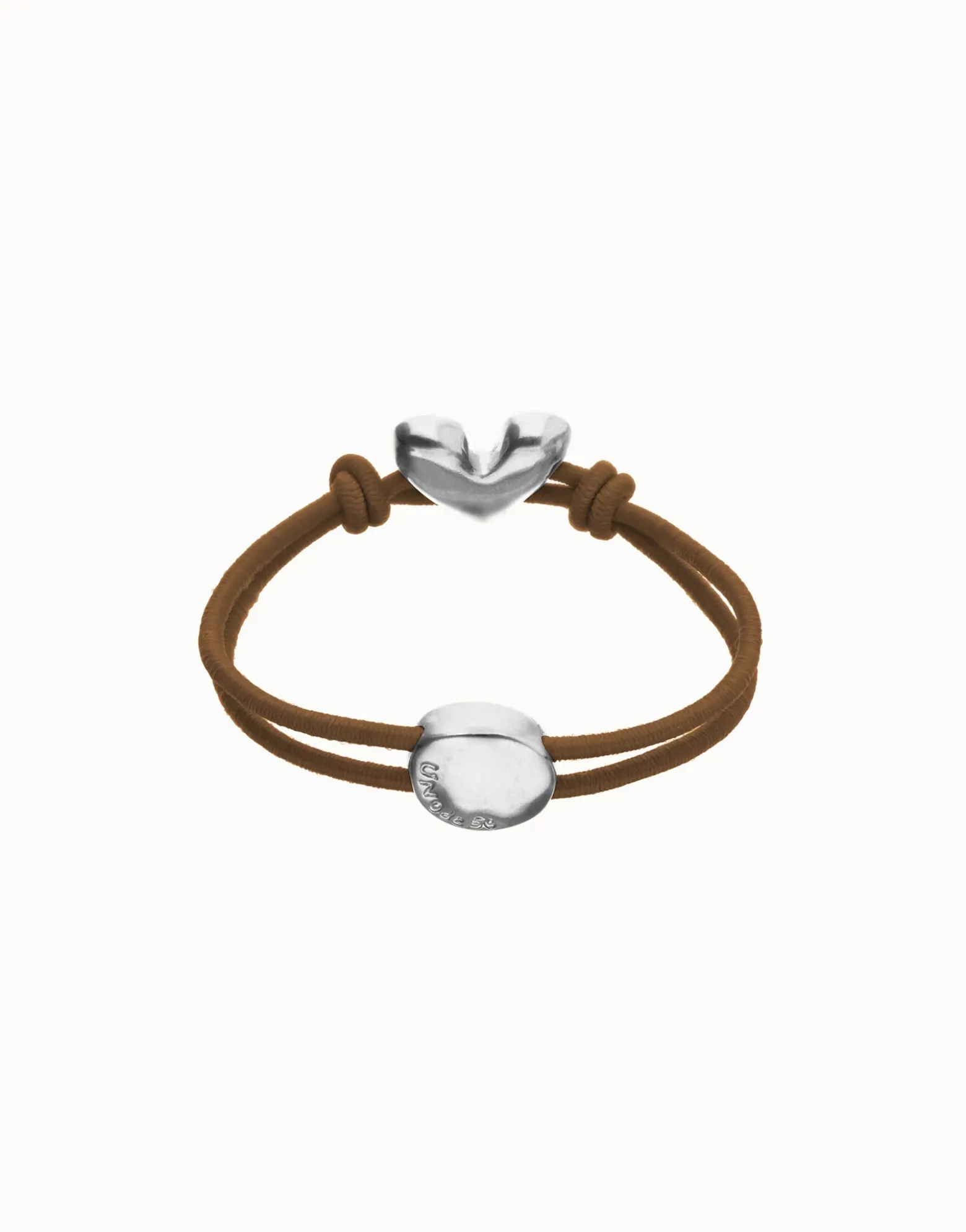 Brown elastic thread bracelet with heart