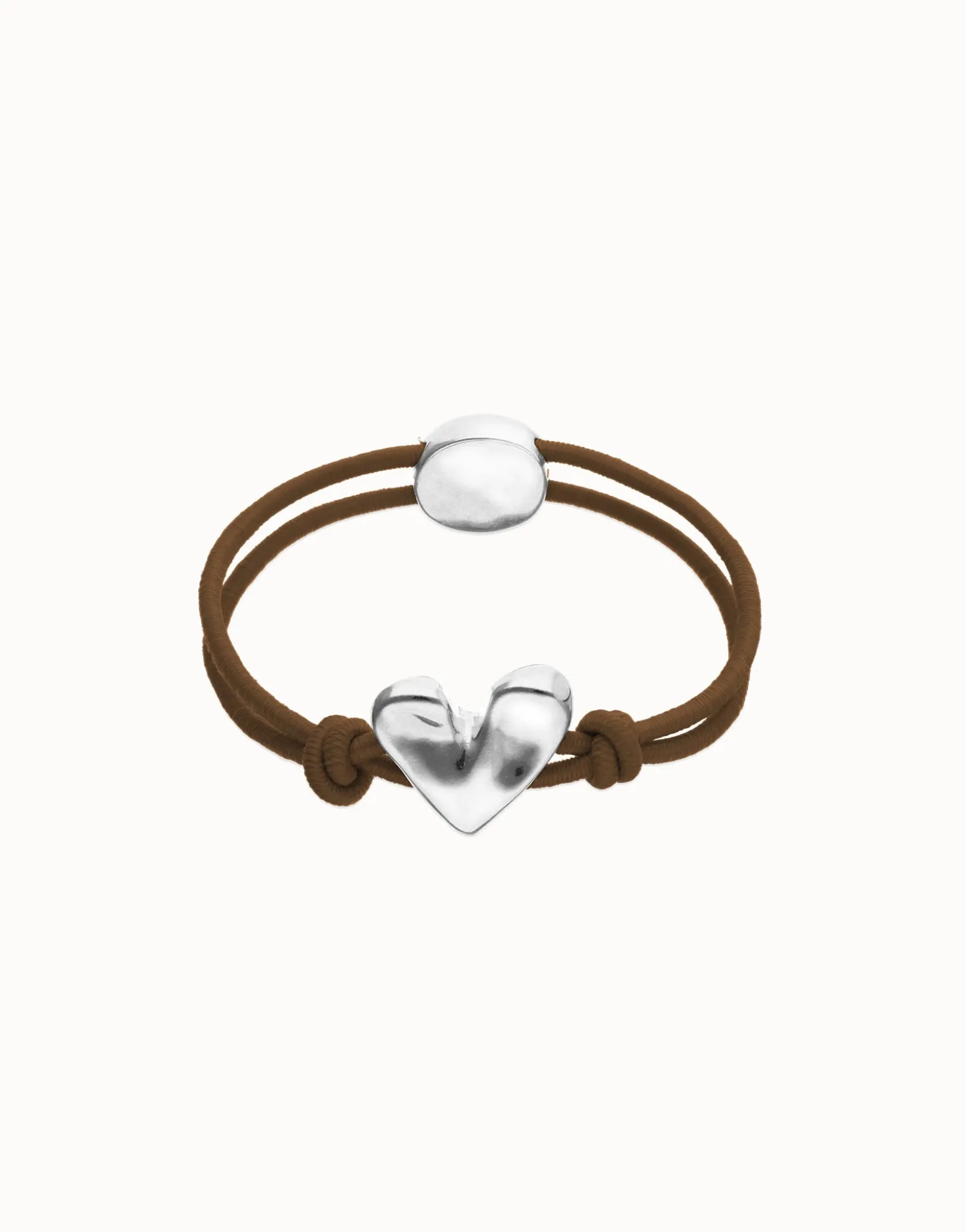 Brown elastic thread bracelet with heart