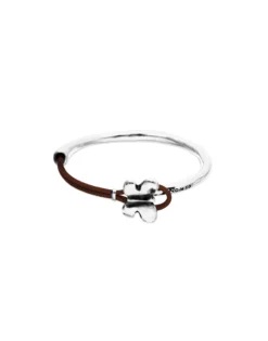 Brown leather bracelet with butterfly ornament