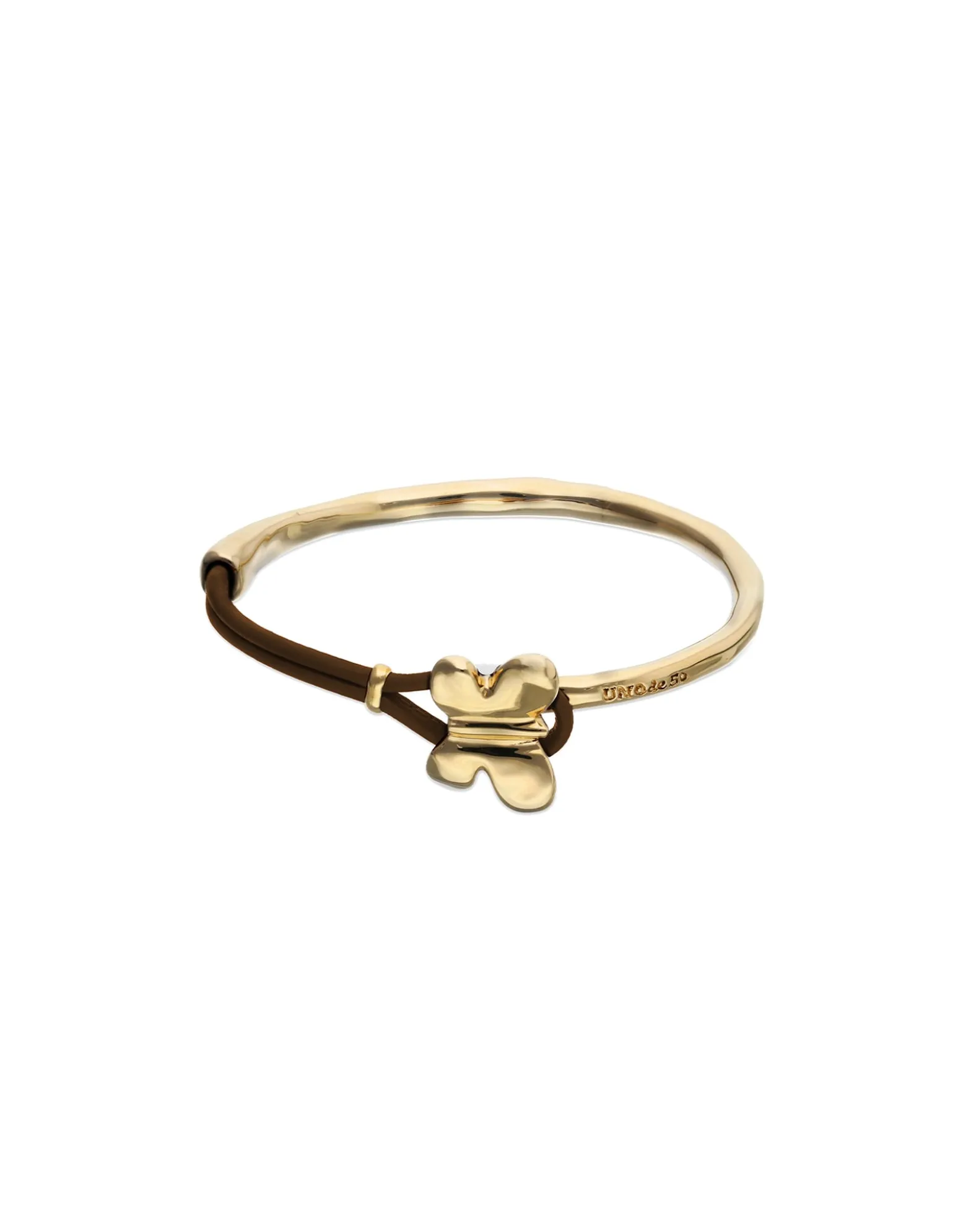 Brown leather bracelet with butterfly ornament