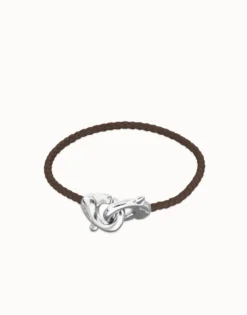 Brown leather bracelet with interlocking carabiner