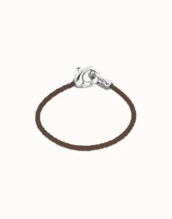 Brown leather bracelet with interlocking carabiner
