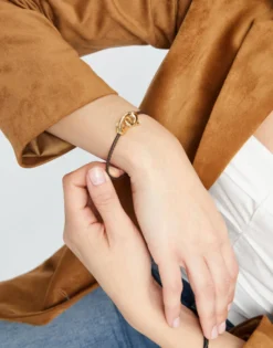 Brown leather bracelet with interlocking carabiner