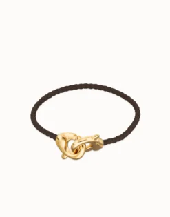 Brown leather bracelet with interlocking carabiner