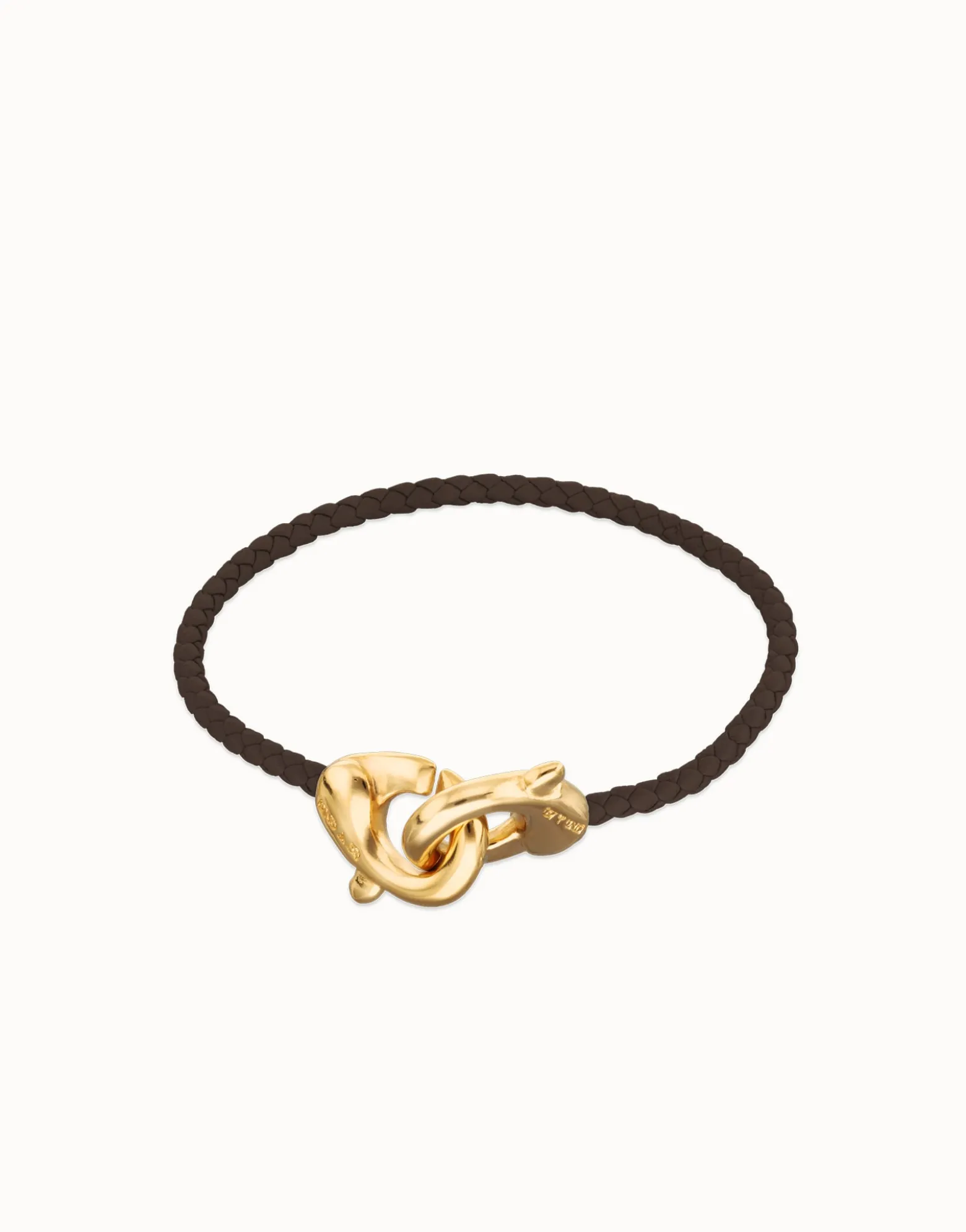 Brown leather bracelet with interlocking carabiner