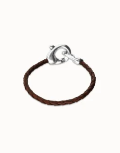 Brown leather bracelet with interlocking carabiner