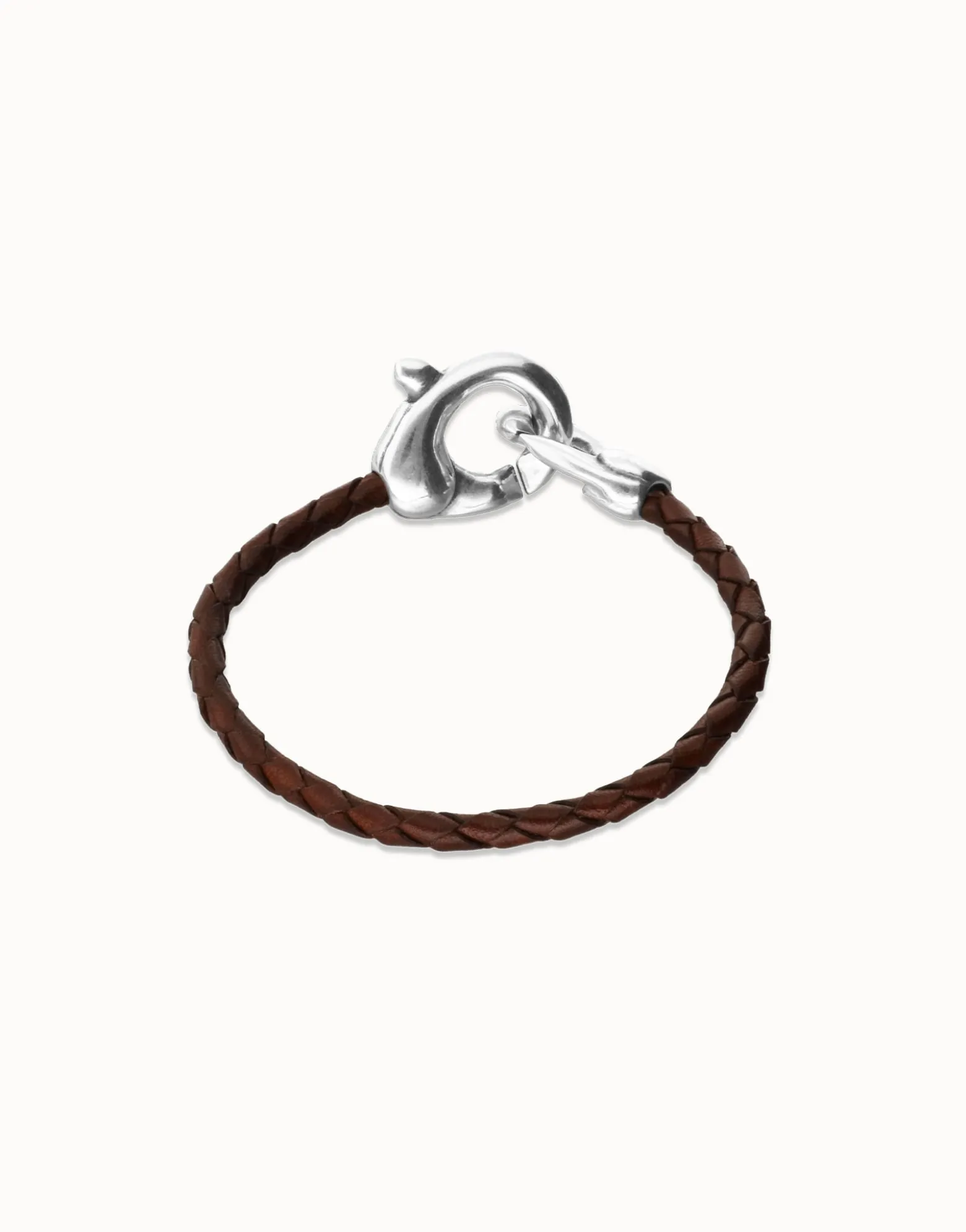 Brown leather bracelet with interlocking carabiner