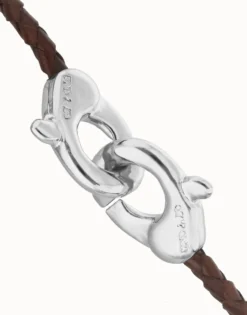 Brown leather bracelet with interlocking carabiner