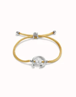 Camel cord bracelet with a pearl
