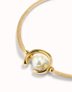 Camel cord bracelet with a pearl