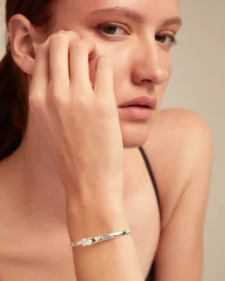 Cuff bracelet with blue cubic zirconia