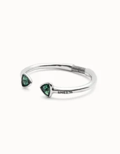 Cuff bracelet with two green crystals