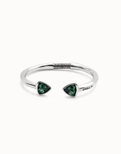 Cuff bracelet with two green crystals