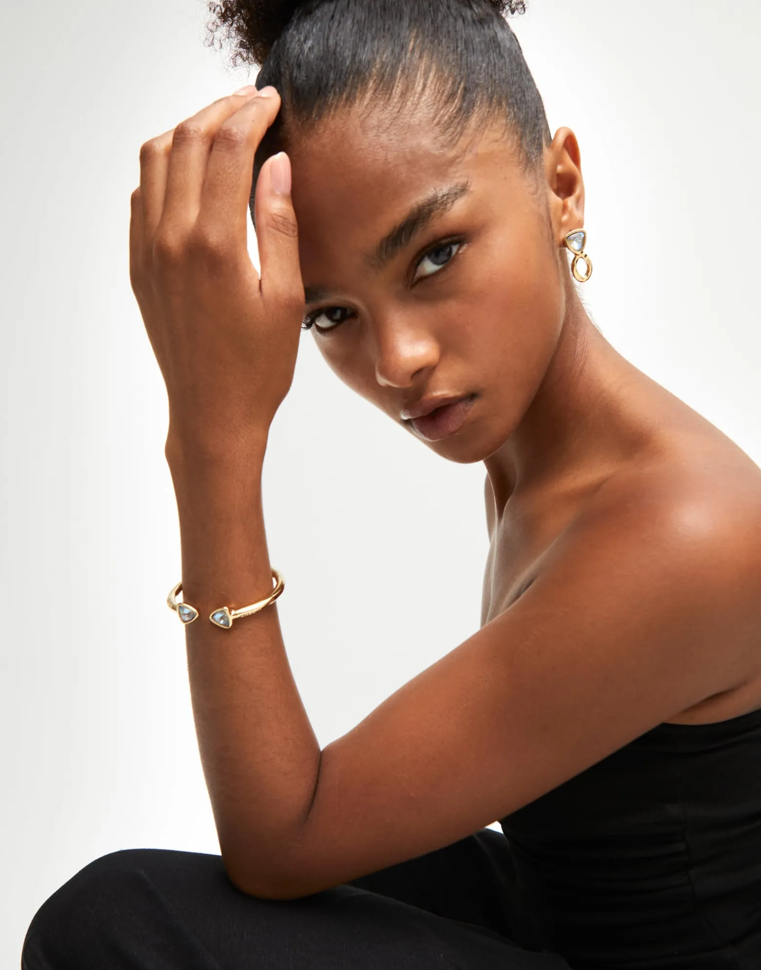 Cuff bracelet with two multicolored crystals