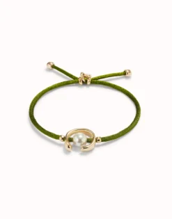 Dark green cord bracelet a pearl
