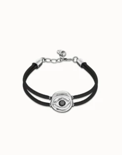 Double black leather birthstone bracelet with eye