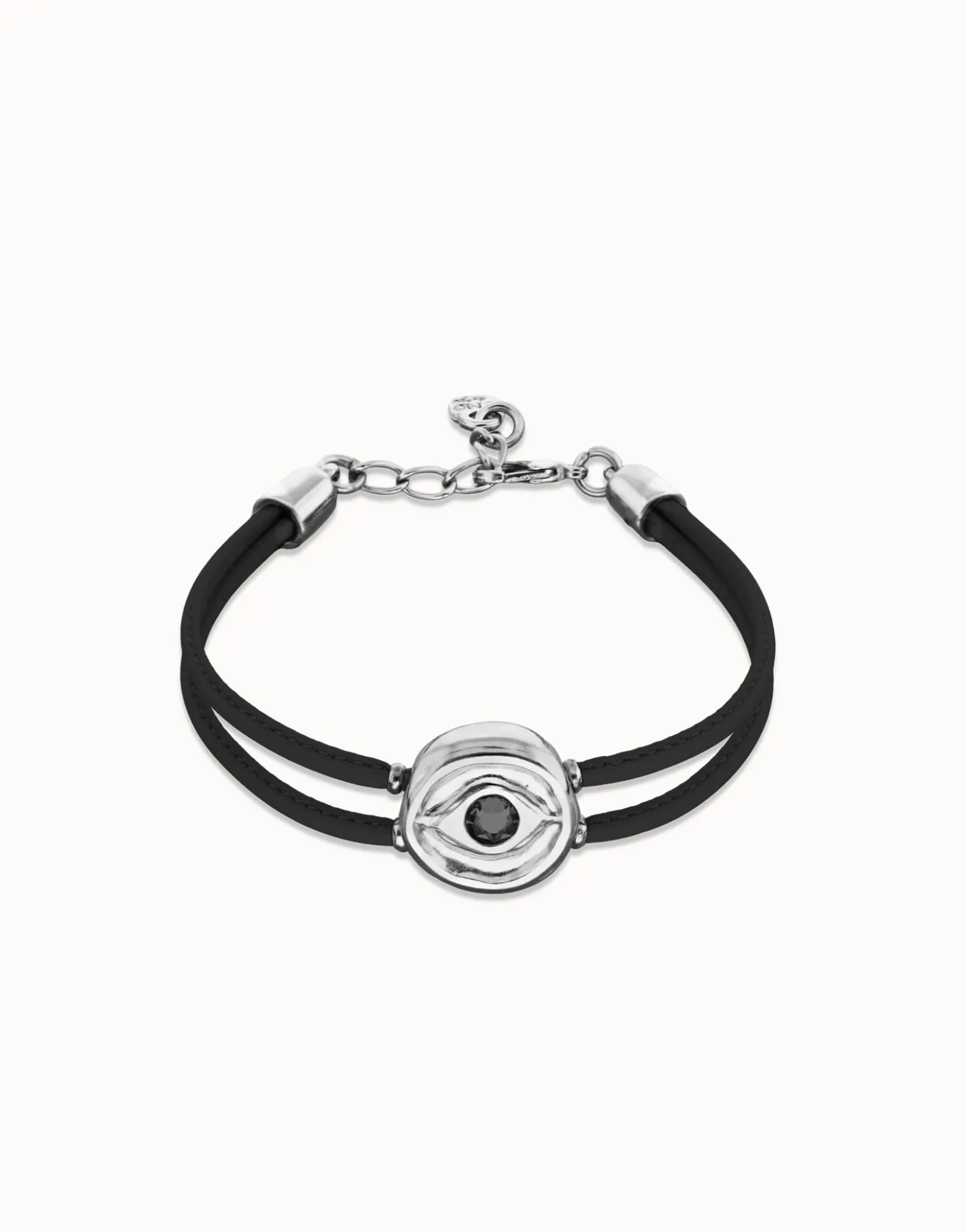Double black leather birthstone bracelet with eye