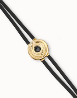 Double black leather birthstone bracelet with eye