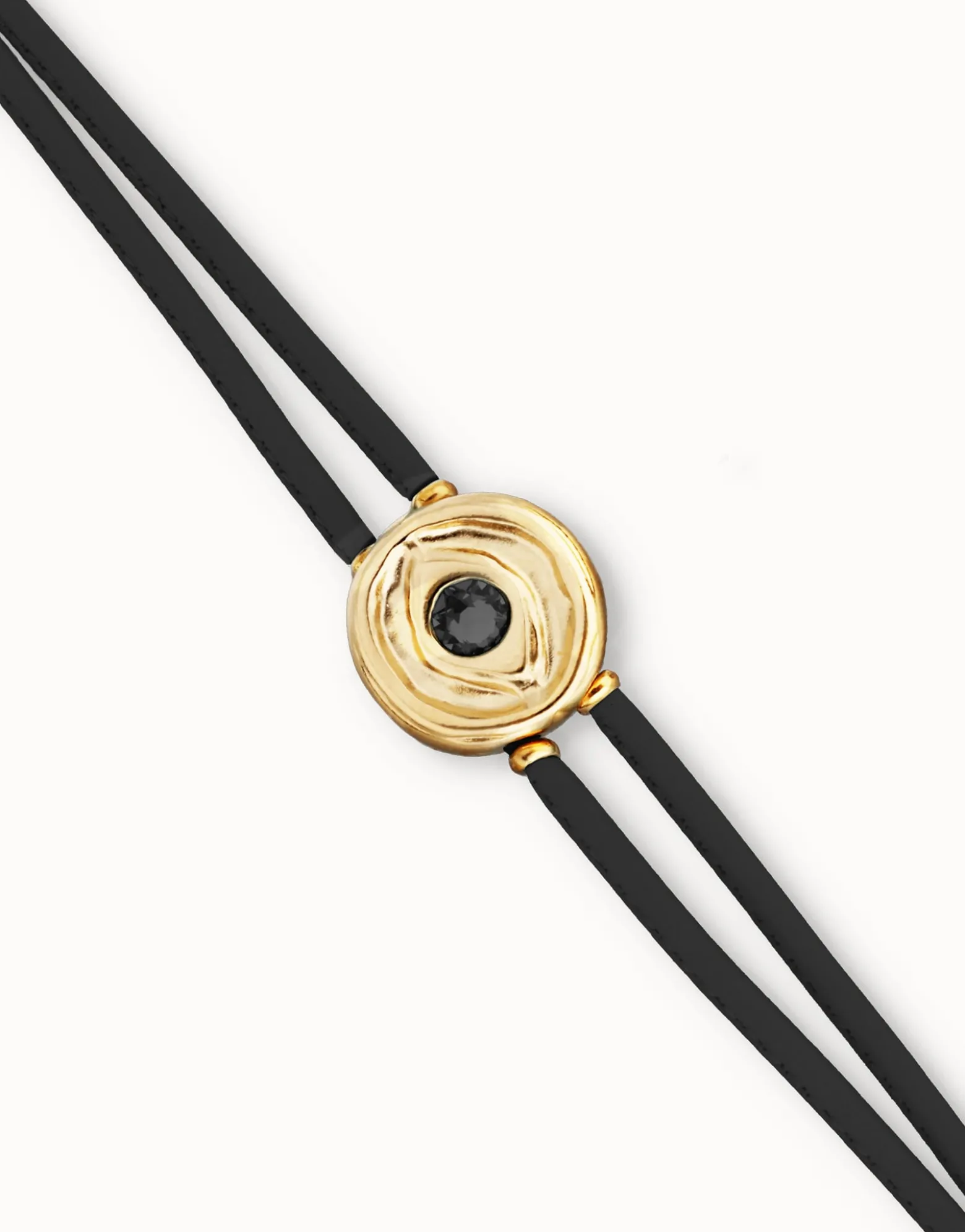 Double black leather birthstone bracelet with eye