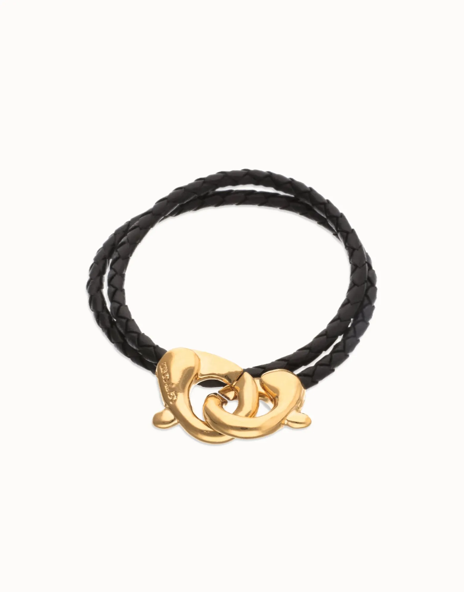 Double black leather bracelet with interlocking carabiner