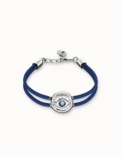 Double blue leather birthstone bracelet with eye