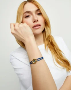 Double blue leather birthstone bracelet with eye