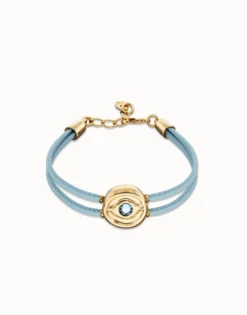 Double blue leather birthstone bracelet with eye