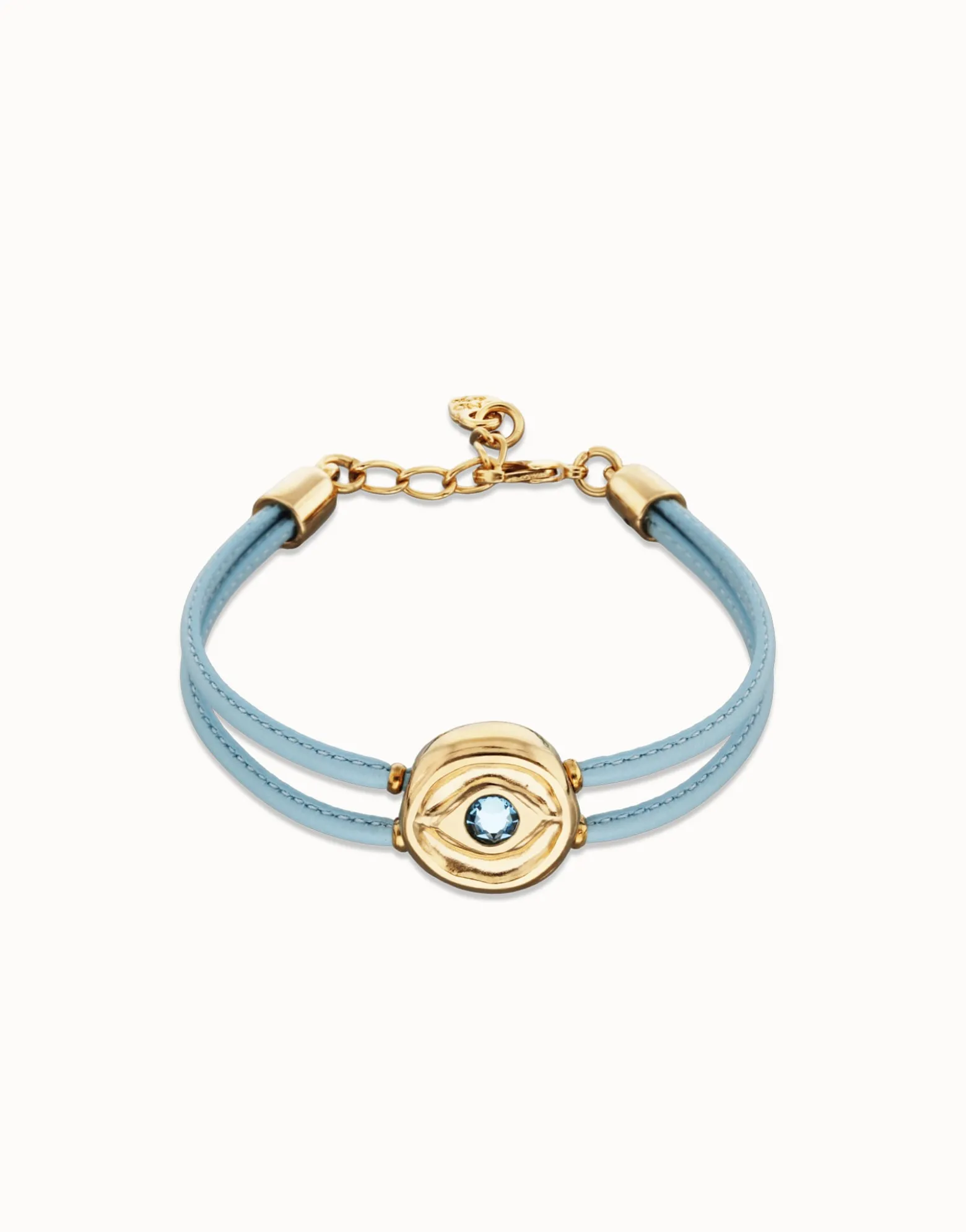Double blue leather birthstone bracelet with eye