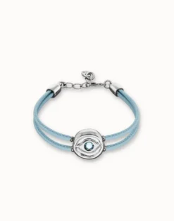 Double blue leather birthstone bracelet with eye