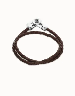 Double brown leather bracelet with interlocking carabiner