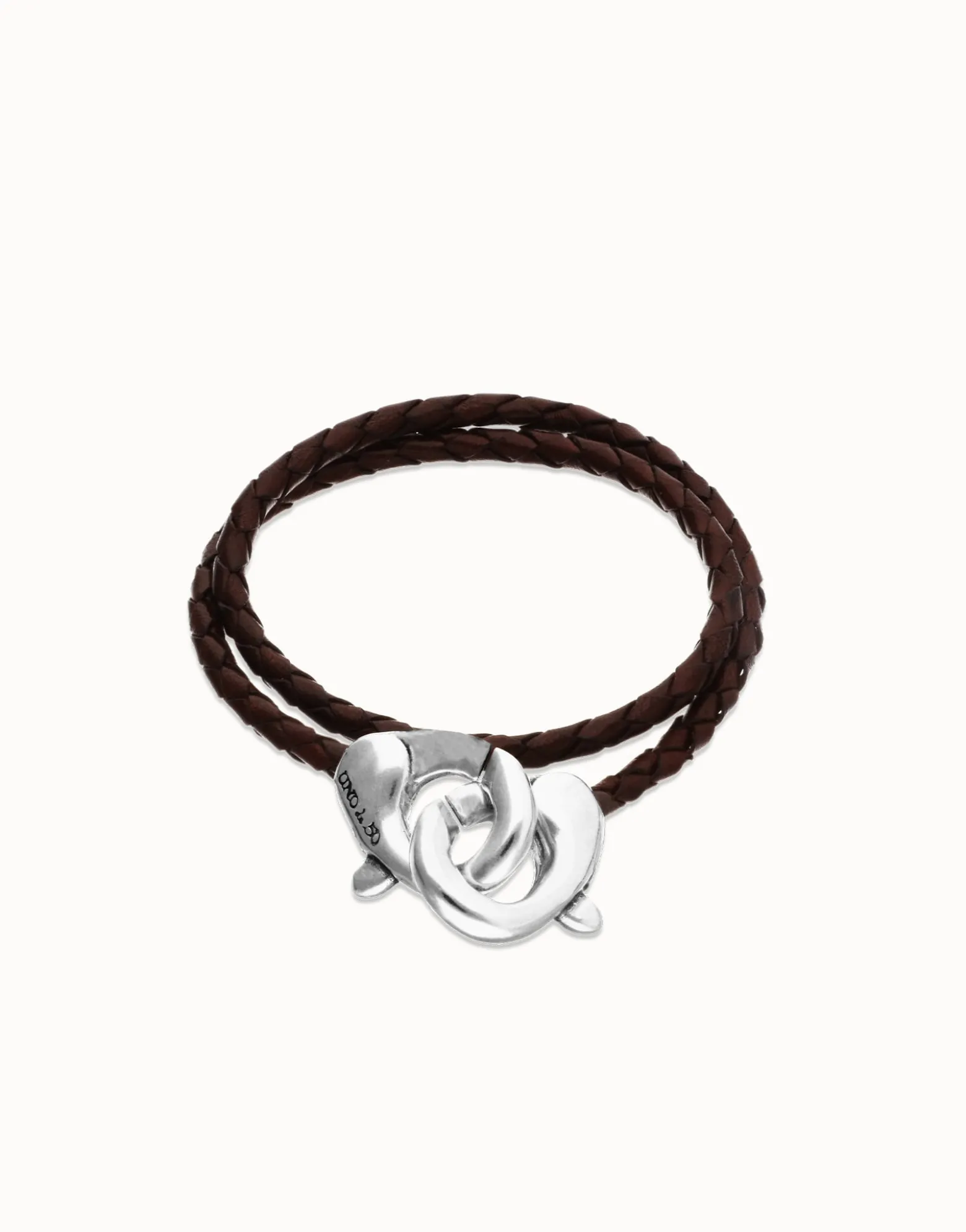 Double brown leather bracelet with interlocking carabiner