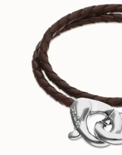 Double brown leather bracelet with interlocking carabiner
