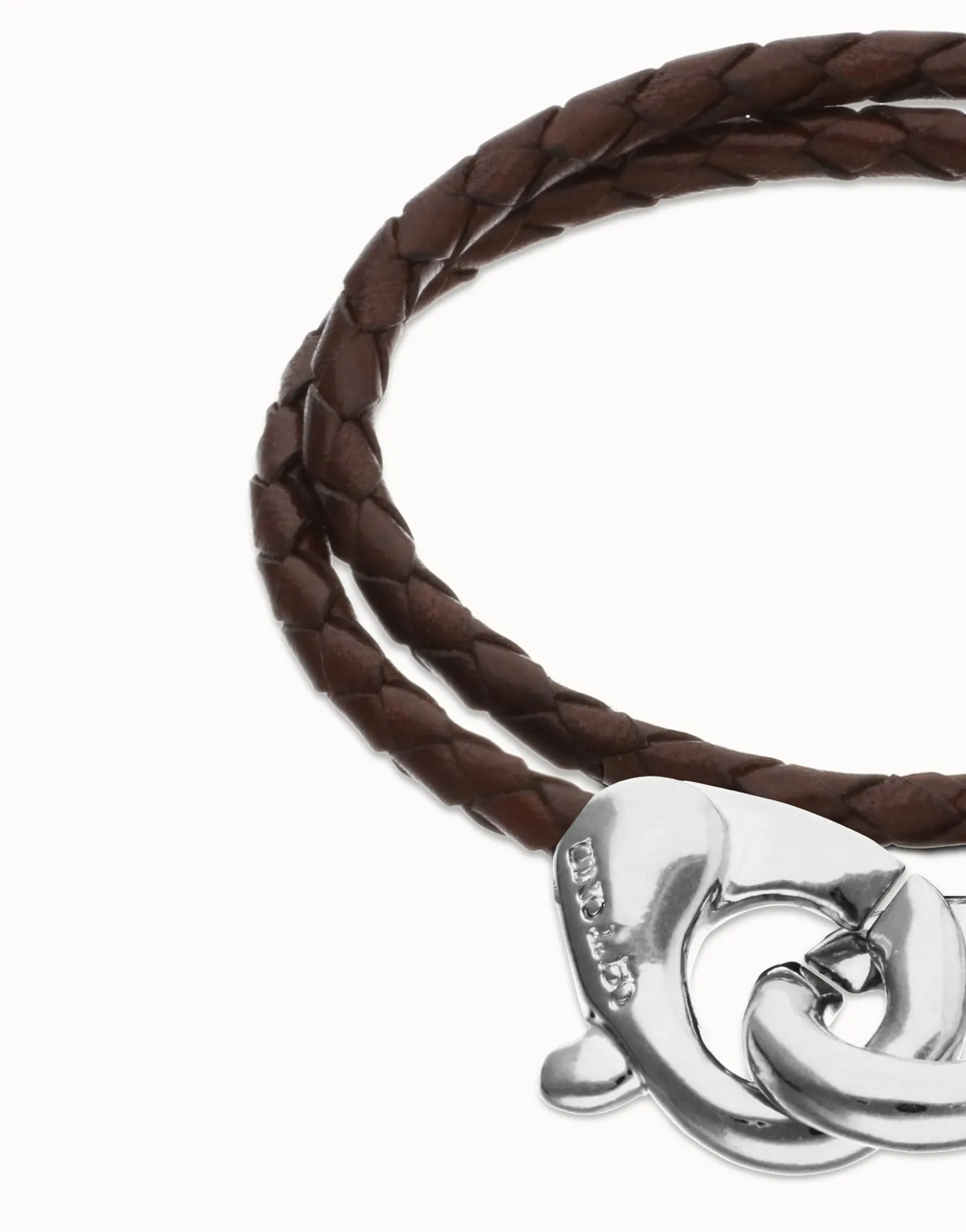 Double brown leather bracelet with interlocking carabiner