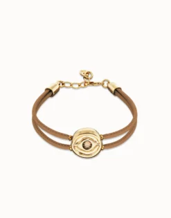 Double cream leather birthstone bracelet with eye
