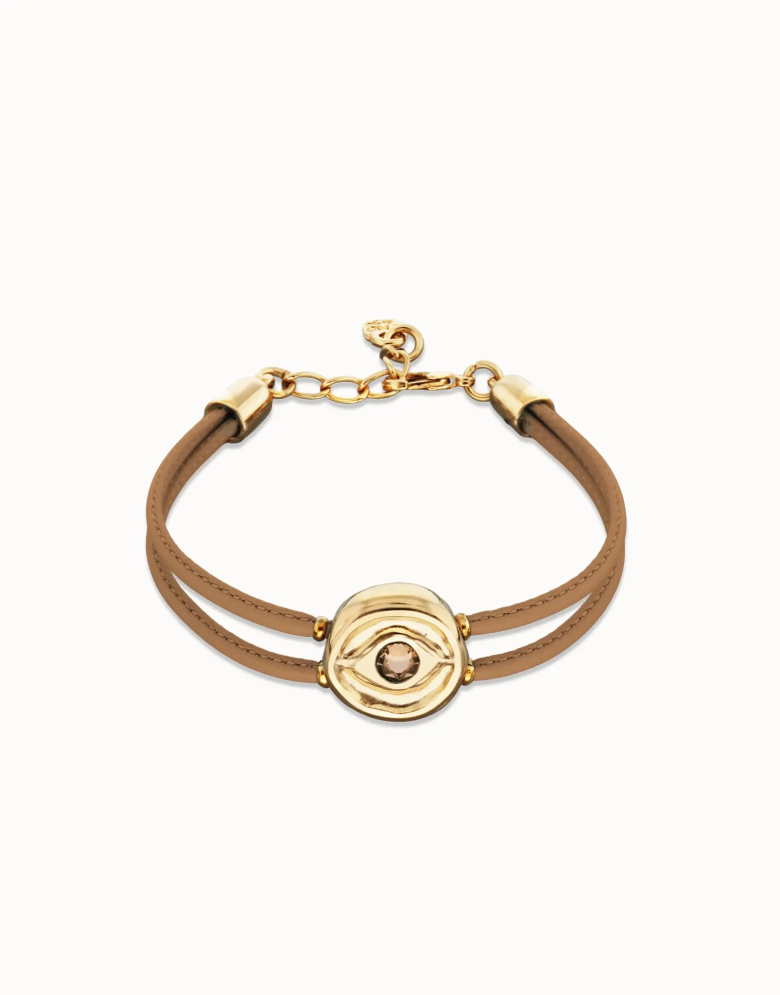 Double cream leather birthstone bracelet with eye