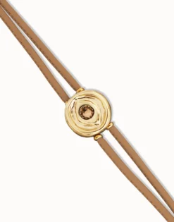 Double cream leather birthstone bracelet with eye