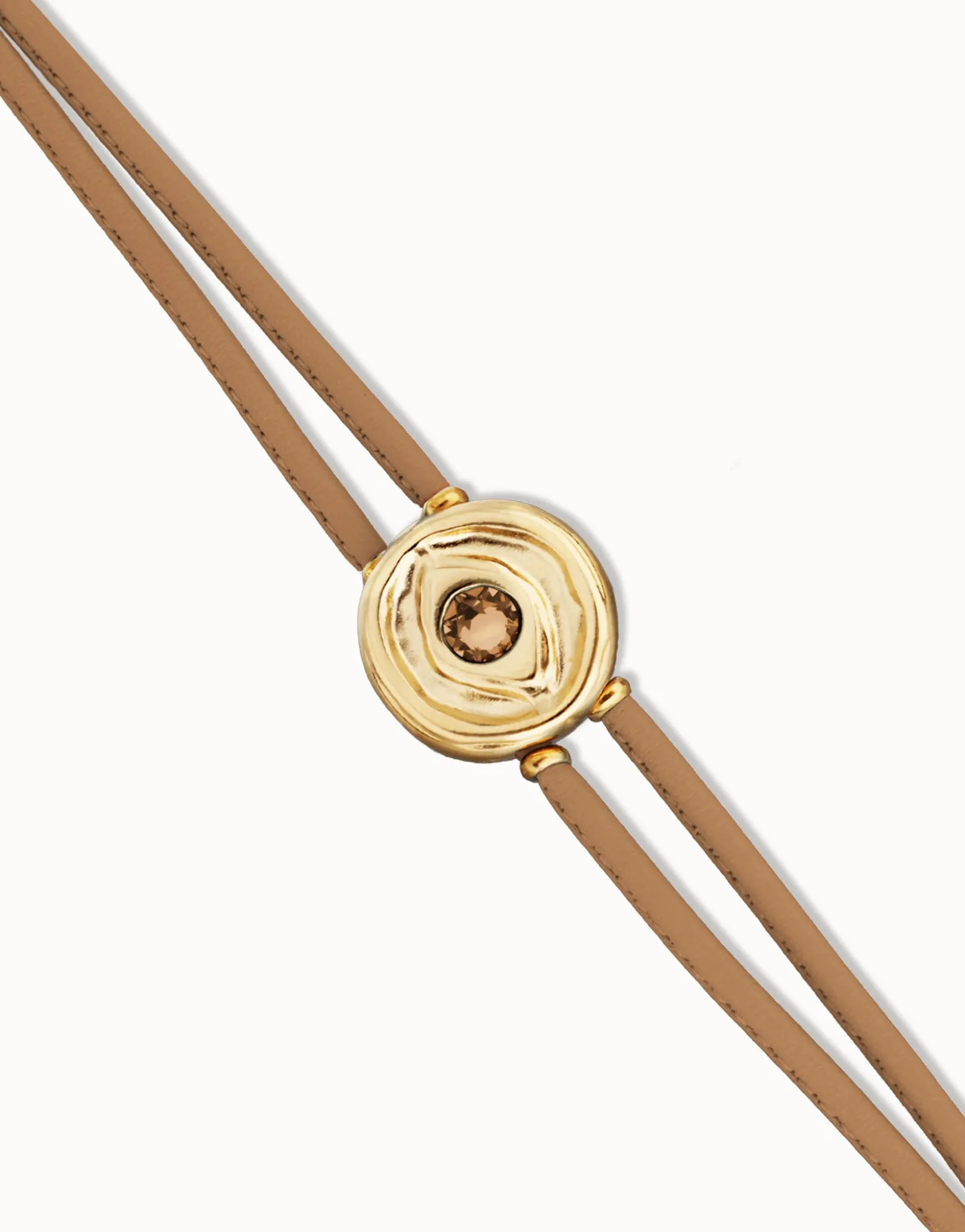 Double cream leather birthstone bracelet with eye