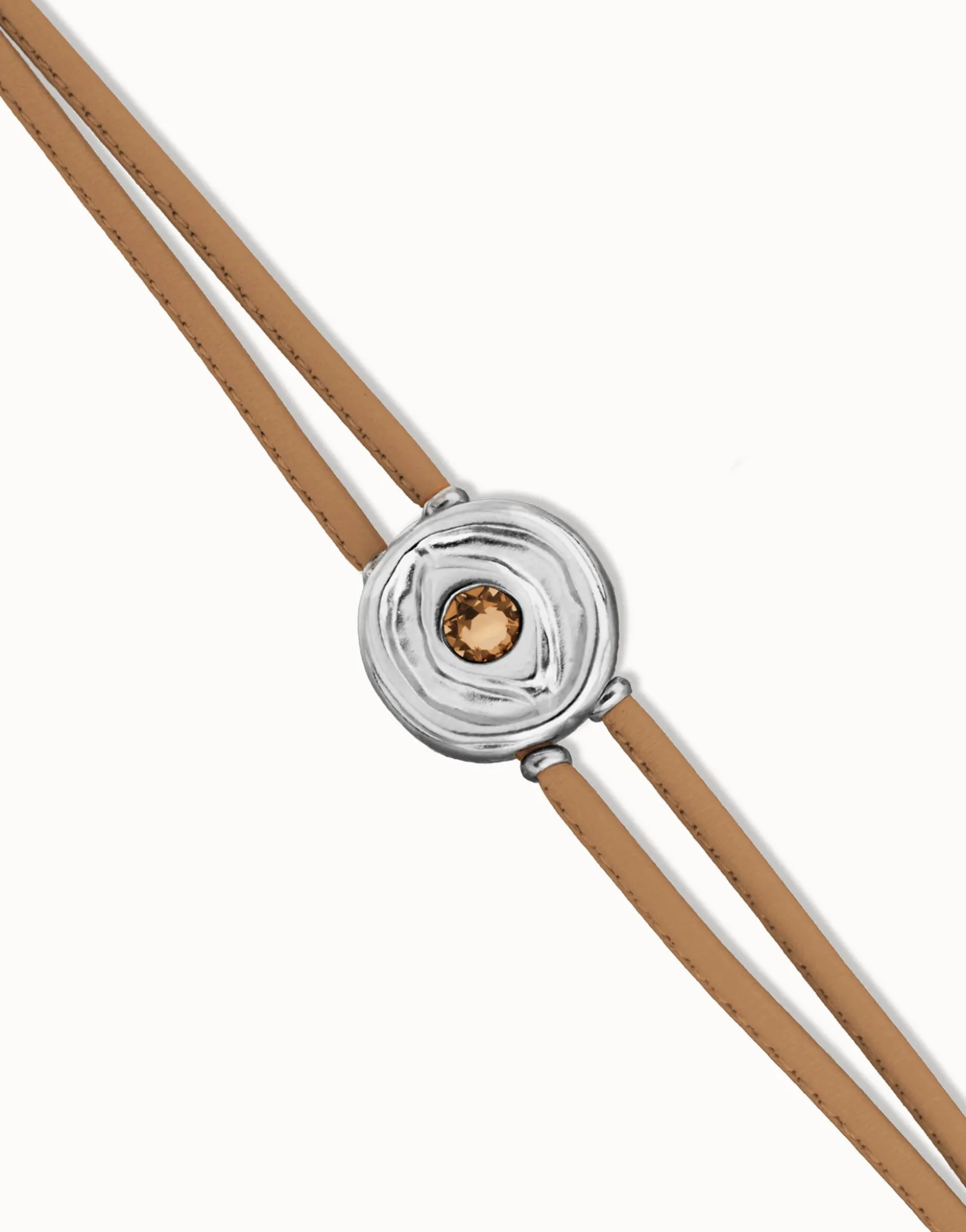 Double cream leather birthstone bracelet with eye